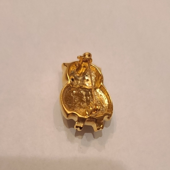 Gold Tone Pearl Owl Rhinestone Eyes Brooch Pin - Picture 2 of 3
